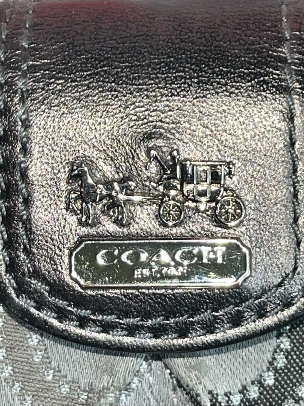 Coach Op Art Pewter & Silver Long Wallet with Horse & Carriage - Picture 3 of 7